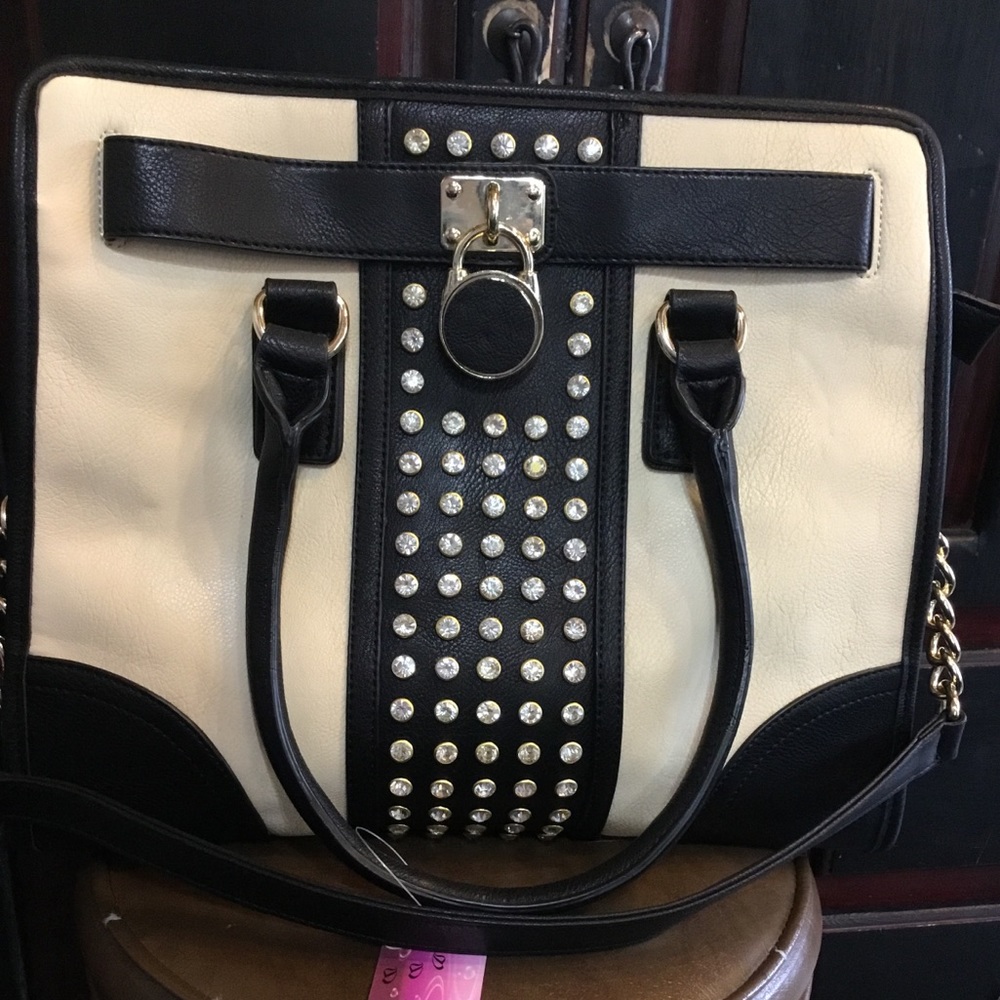 Large Black and Tan with locket detail bag